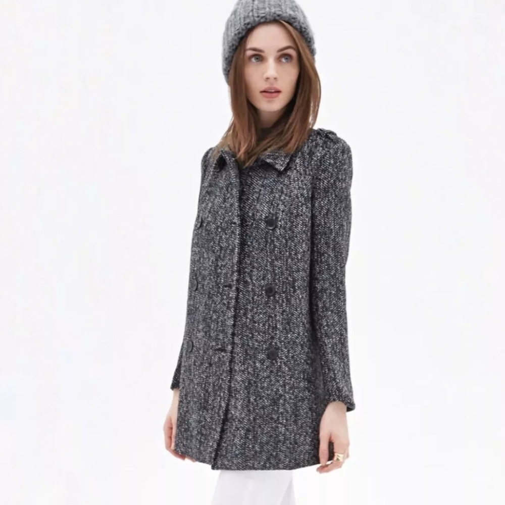 Forever 21 Double Breasted Textured Pea Coat